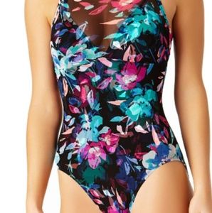 Watercolor Blossom One-Piece Swimsuit w/ Cover-Up